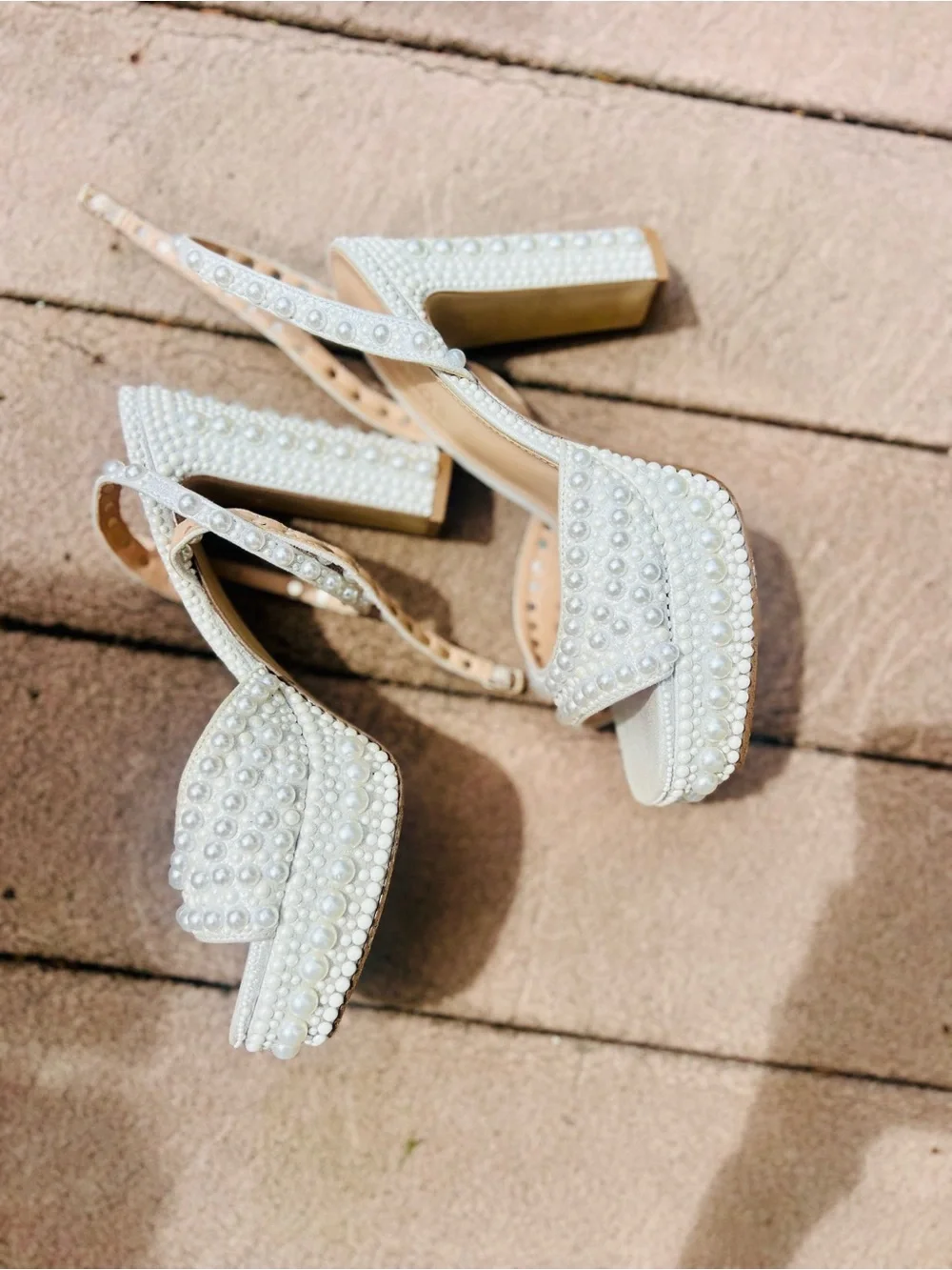 Steve Madden White Pearl-Embellished Platform Sandals